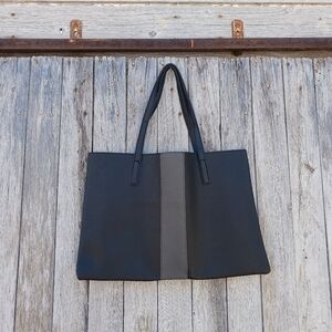 Vince Camuto Luck Faux Vegan Leather Slim Shoulder Tote Purse Bag Black Gray